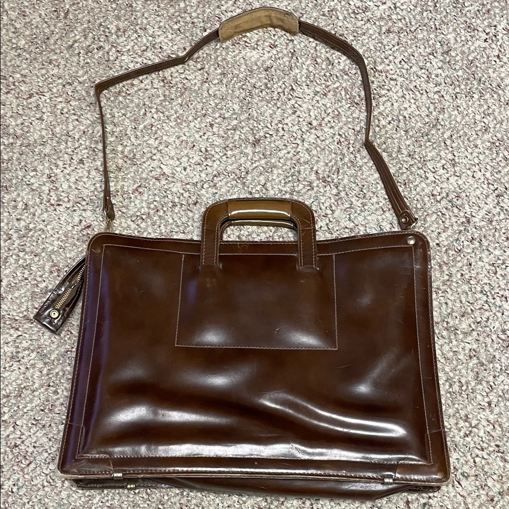 Vintage renwick Brown Leather briefcase/  Bag with detachable long strap